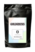 250g coffee bag with colourful circular label showing the number 0, for decaf