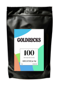 250g coffee bag with colourful circular label showing the number 100, for full caffeine