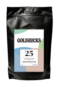 250g coffee bag with colourful circular label showing the number 25, for 25% caffeine