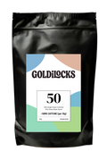 250g coffee bag with colourful circular label showing the number 50, for 50% caffeine