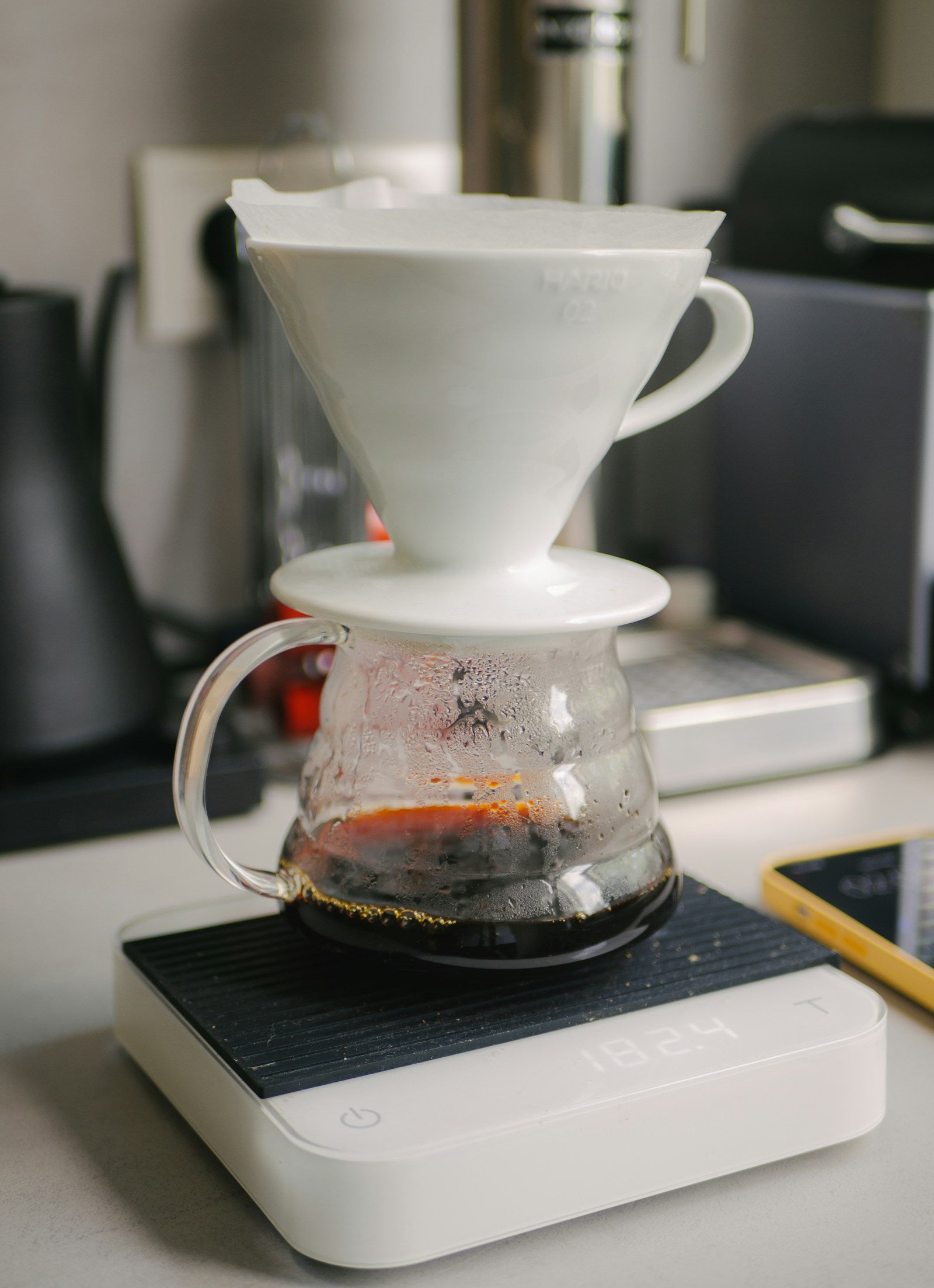 Pour over coffee brewing setup