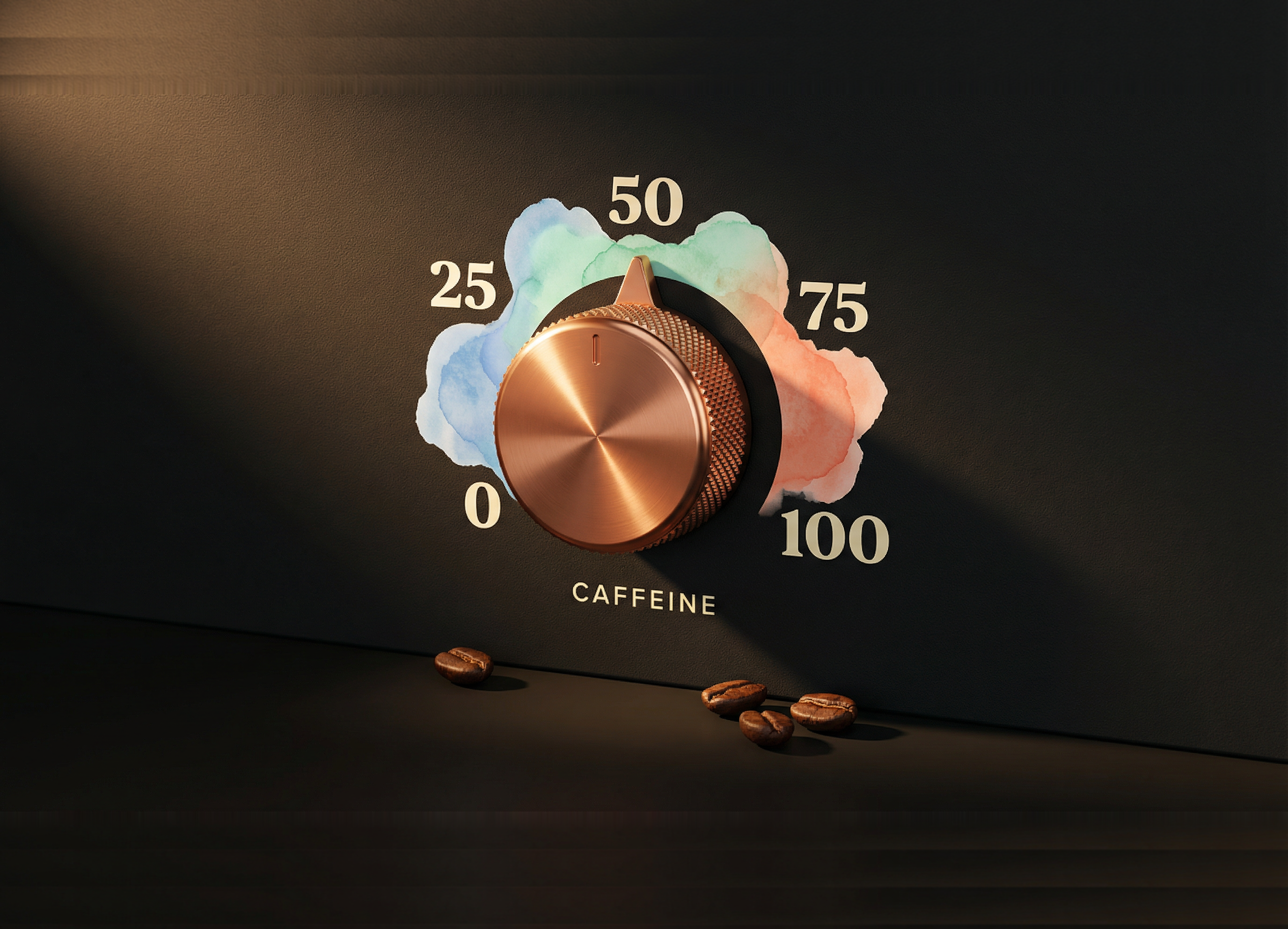 Caffeine dial with five levels and colorful abstract shapes